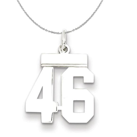 Silver, Athletic Collection, Small Polished Number 46 Necklace - 24 In - Picture 1 of 8